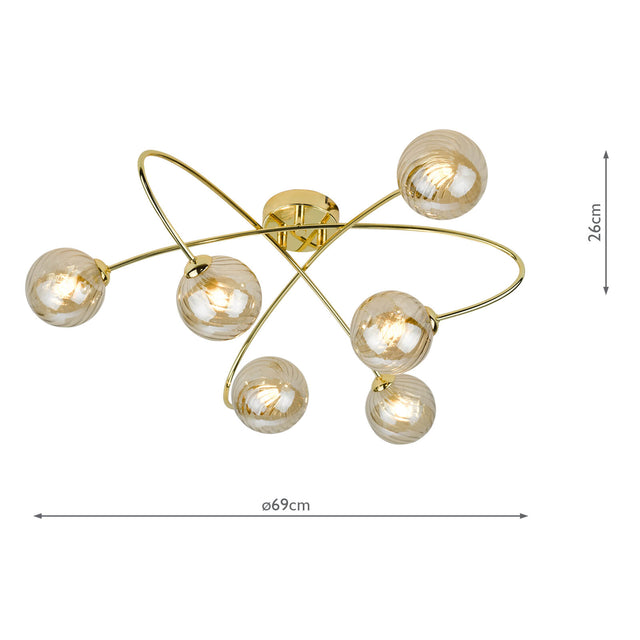 Etta 6 Light Semi Flush Polished Gold Champagne Glass