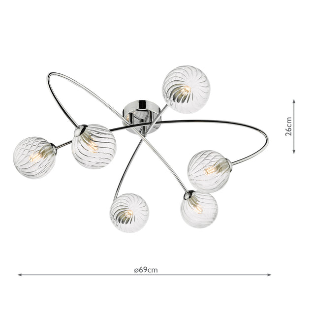 Etta 6 Light Semi Flush Polished Chrome Clear Glass