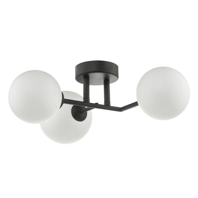 Euan 3 Light Wall/Flush Light Black & Opal Glass