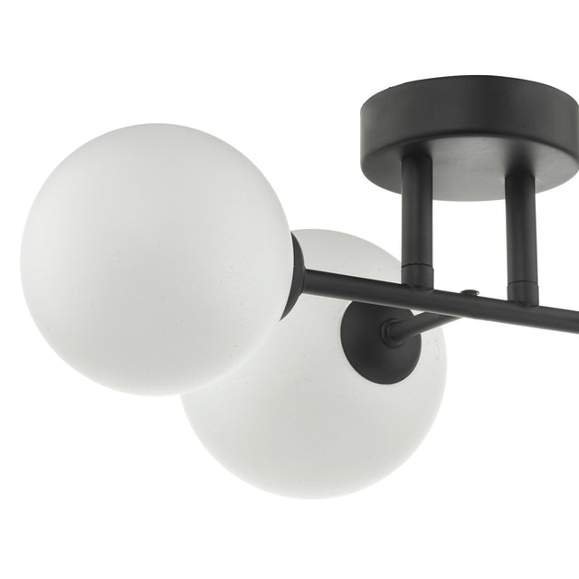 Euan 3 Light Wall/Flush Light Black & Opal Glass