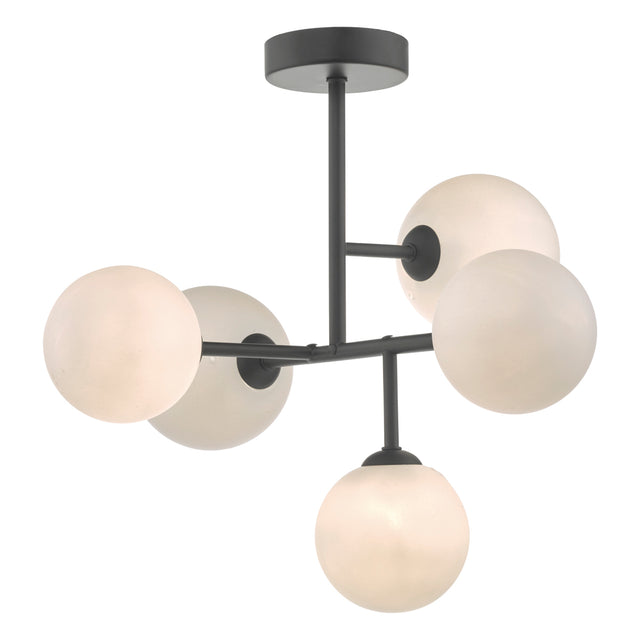 Euan 5 Light Semi Flush Black & Opal Glass