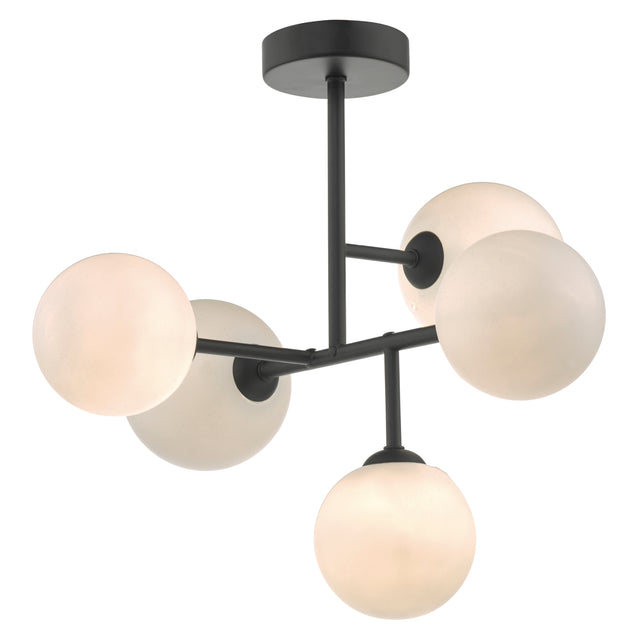 Euan 5 Light Semi Flush Black & Opal Glass