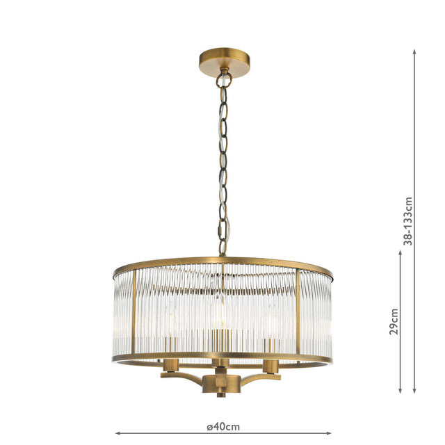 Evelyn 3 Light Pendant Antique Bronze and Glass