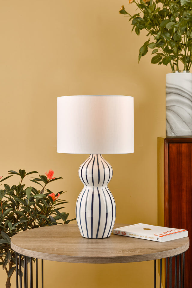 Evie Table Lamp White Ceramic and Blue Ceramic With Shade