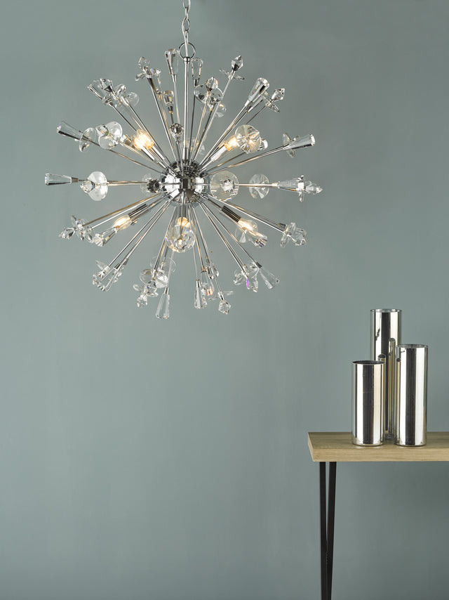 Exodus 8 Light Pendant Polished Chrome Crystal