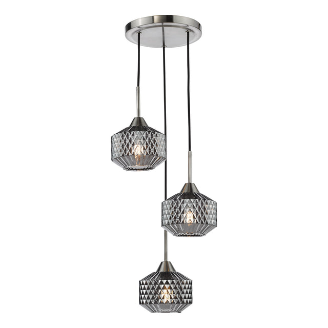 Fabrienne 3 Light Cluster Pendant Satin Nickel and Smoked Glass