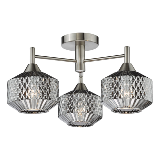 Fabrienne 3 Light Semi-Flush Satin Nickel and Smoked Glass