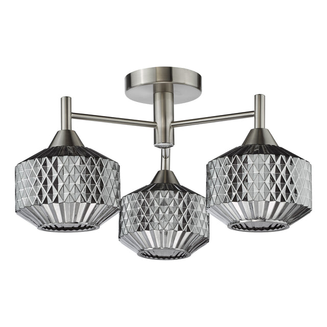 Fabrienne 3 Light Semi-Flush Satin Nickel and Smoked Glass