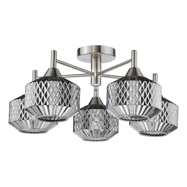 Fabrienne 5 Light Semi-Flush Satin Nickel and Smoked Glass