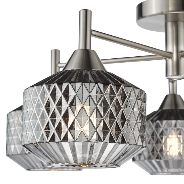 Fabrienne 5 Light Semi-Flush Satin Nickel and Smoked Glass