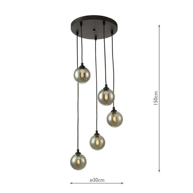 Federico 5 Light Cluster Pendant Black Smoked Glass