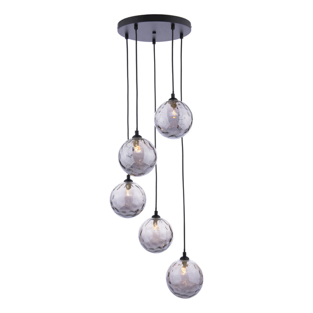 Federico 5 Light Cluster Pendant Matt Black Smoked Dimpled Glass