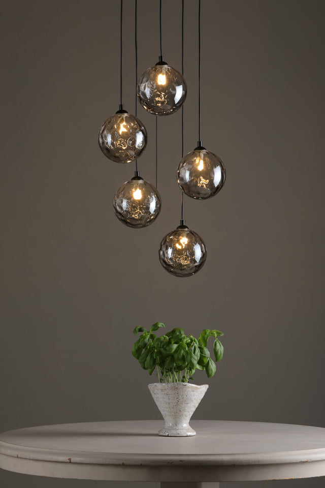 Federico 5 Light Cluster Pendant Matt Black Smoked Dimpled Glass