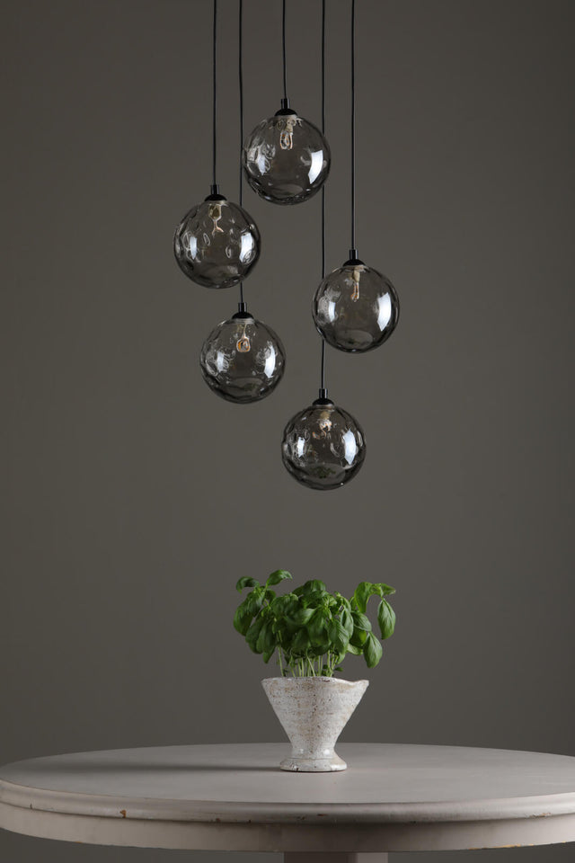 Federico 5 Light Cluster Pendant Matt Black Smoked Dimpled Glass