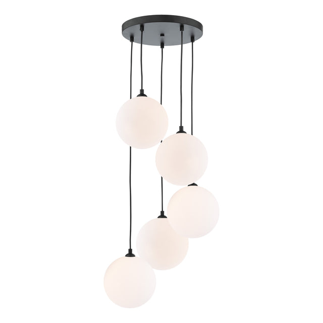 Federico 5 Light Cluster Pendant Matt Black and Large Opal Glass