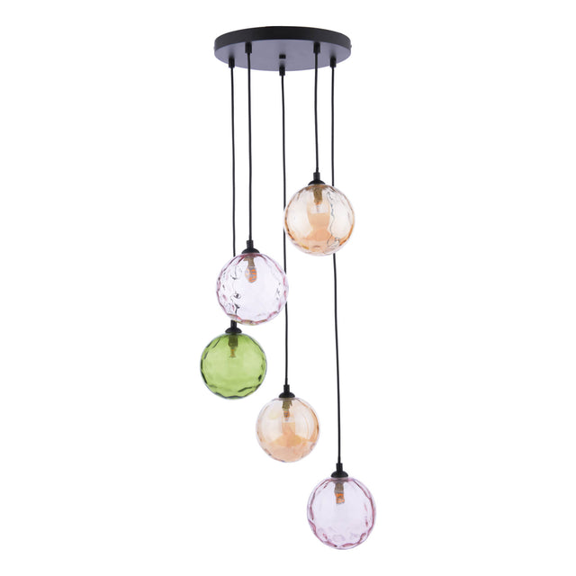 Federico 5 Light Cluster Pendant Matt Black Mixed Coloured Glass