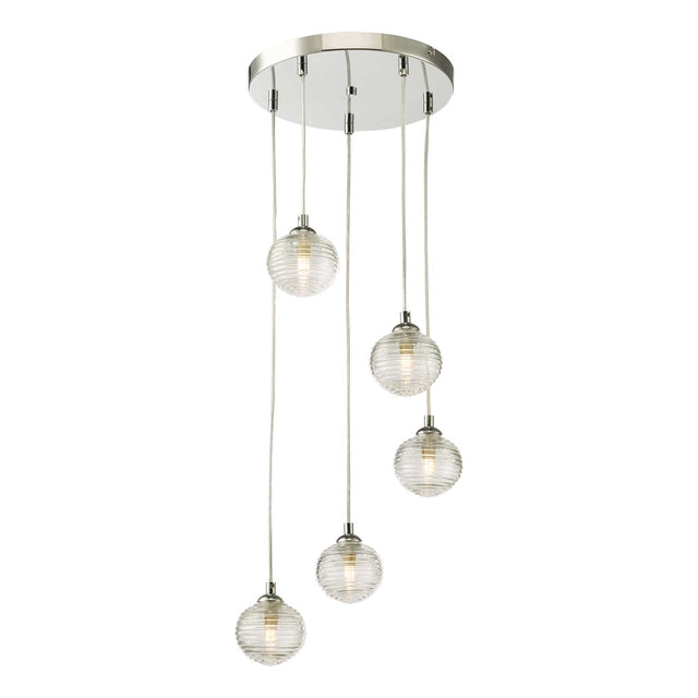 Federico 5 Light Cluster Pendant Polished Chrome Clear Ribbed Glass