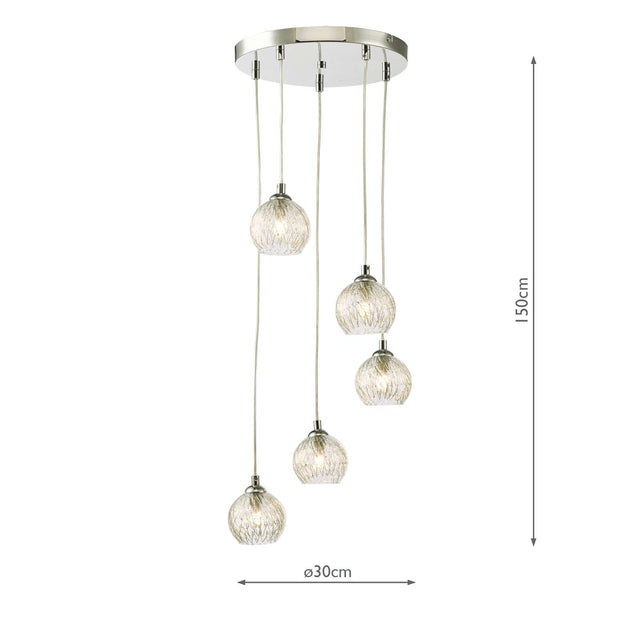 Federico 5 Light Cluster Pendant Polished Chrome Clear/Wire Glass