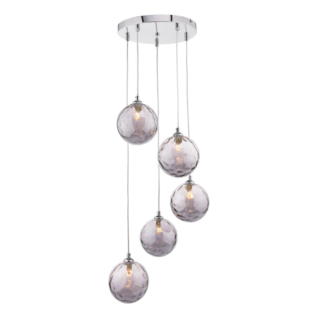 Federico 5 Light Cluster Pendant Polished Chrome Smoked Dimpled Glass