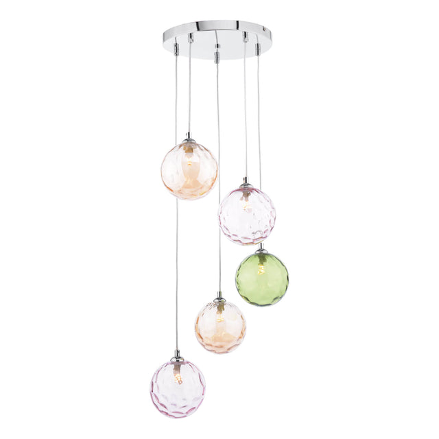 Federico 5 Light Cluster Pendant Polished Chrome Mixed Coloured Glass