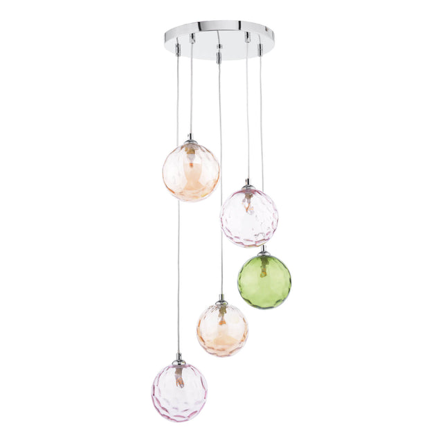 Federico 5 Light Cluster Pendant Polished Chrome Mixed Coloured Glass