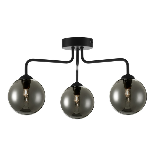 Feya 3 Light Semi Flush Matt Black Smoked Glass