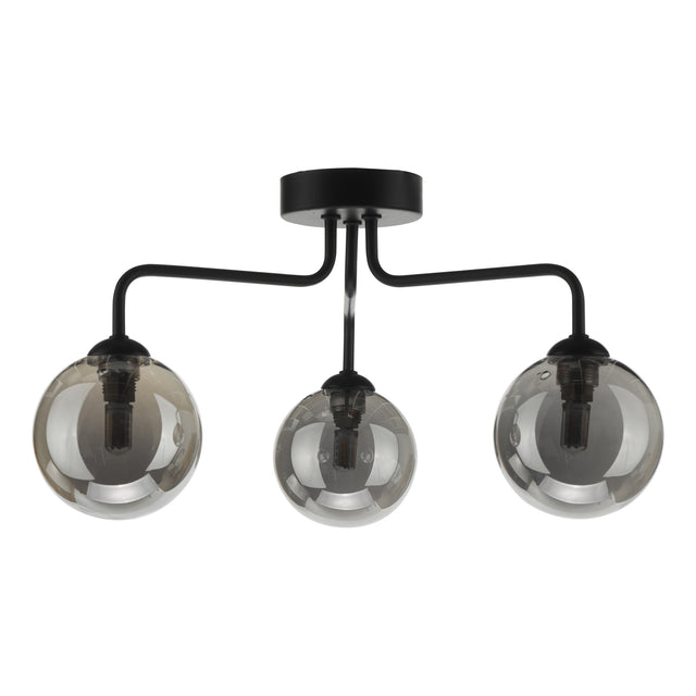 Feya 3 Light Semi Flush Matt Black Smoked Glass