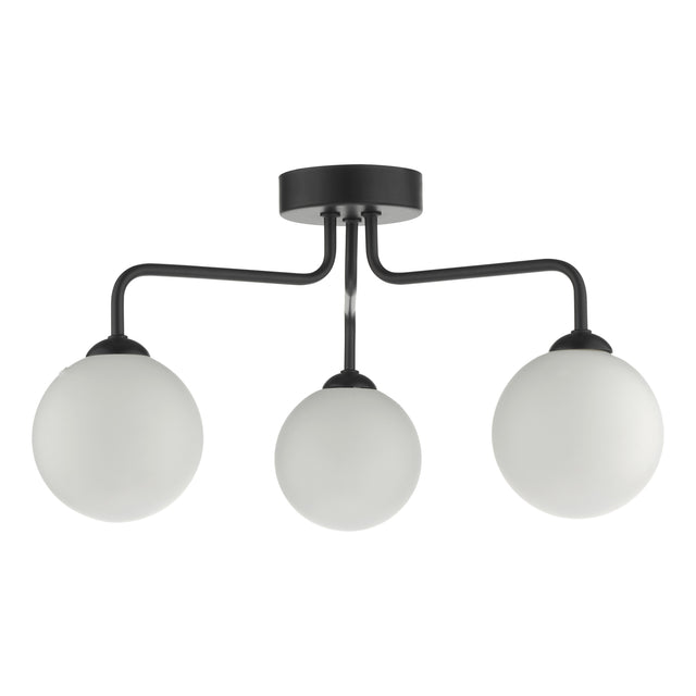 Feya 3 Light Semi Flush Matt Black Opal Glass