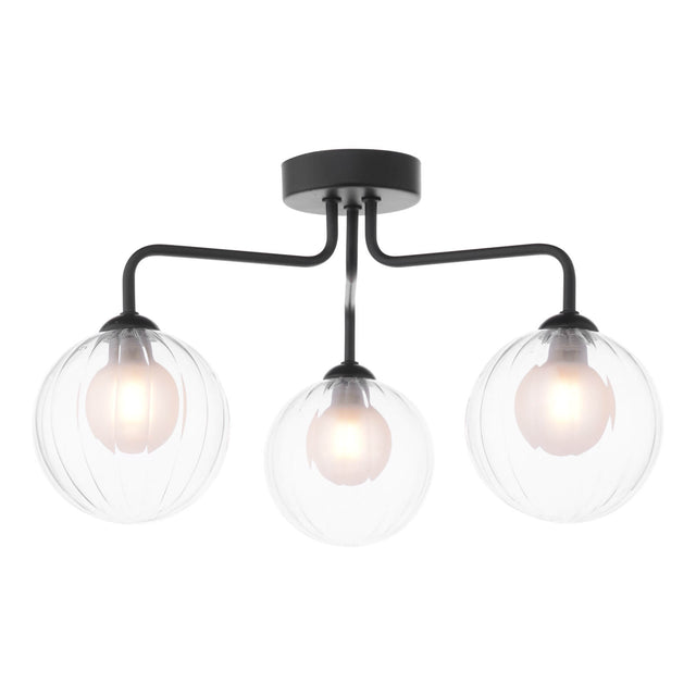 Feya 3 Light Semi-Flush Matt Black & Clear/Opal Glass