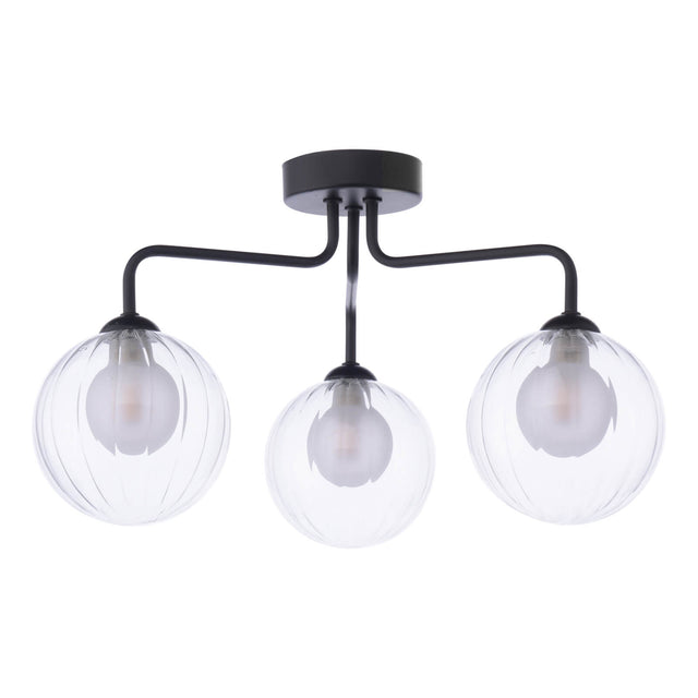 Feya 3 Light Semi-Flush Matt Black & Clear/Opal Glass