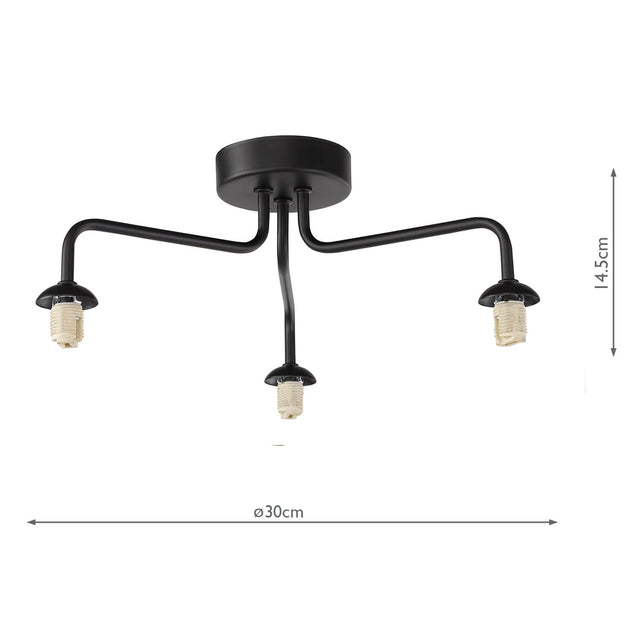 Feya 3 Light Semi Flush Matt Black Frame Only