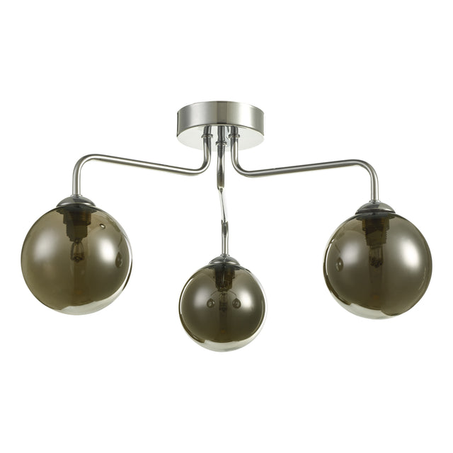 Feya 3 Light Semi Flush Polished Chrome Smoked Glass