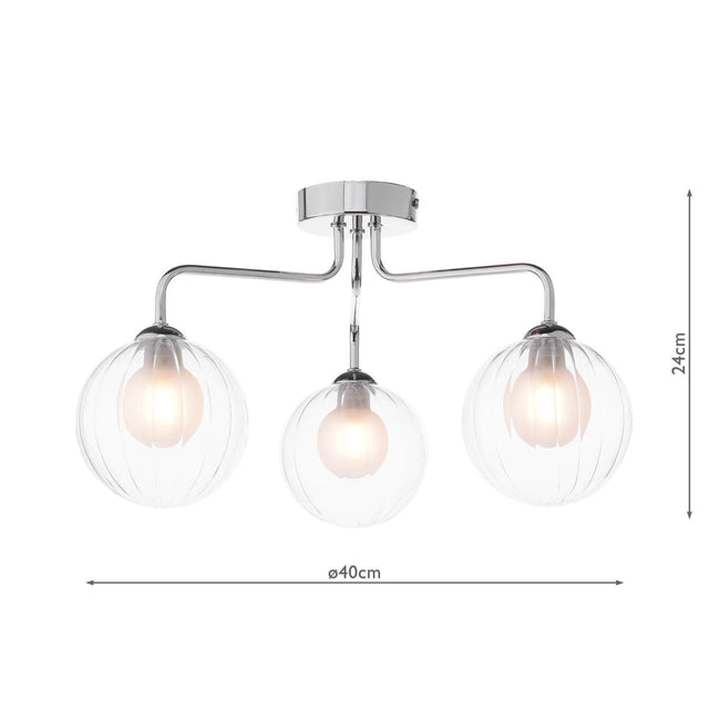 Feya 3 Light Semi-Flush Polished Chrome & Clear/Opal Glass