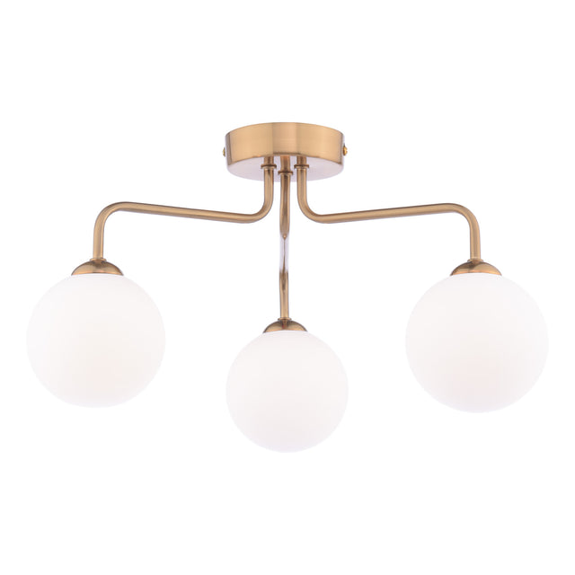 Feya 3 Light Semi-Flush Antique Bronze and Opal Glass