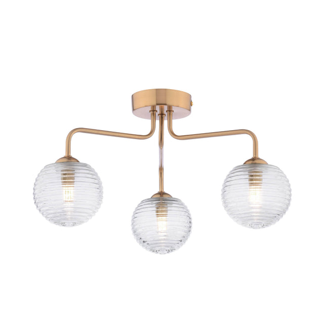 Feya 3 Light Semi-Flush Antique Bronze & Ribbed Glass