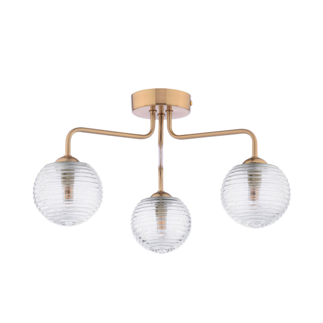 Feya 3 Light Semi-Flush Antique Bronze & Ribbed Glass