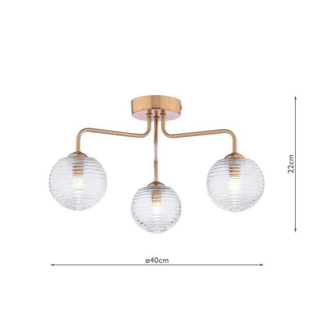 Feya 3 Light Semi-Flush Antique Bronze & Ribbed Glass