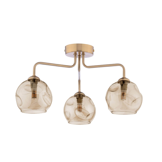 Feya 3 Light Semi-Flush Antique Bronze & Champagne Dimpled Glass