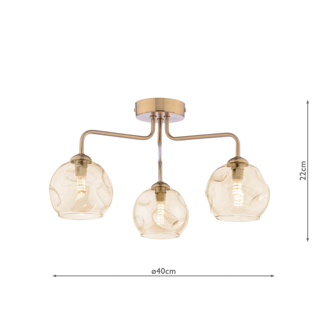 Feya 3 Light Semi-Flush Antique Bronze & Champagne Dimpled Glass