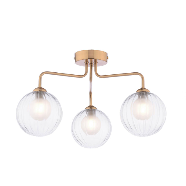 Feya 3 Light Semi-Flush Antique Bronze & Clear/Opal Glass