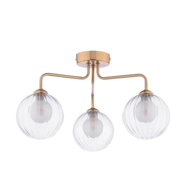 Feya 3 Light Semi-Flush Antique Bronze & Clear/Opal Glass