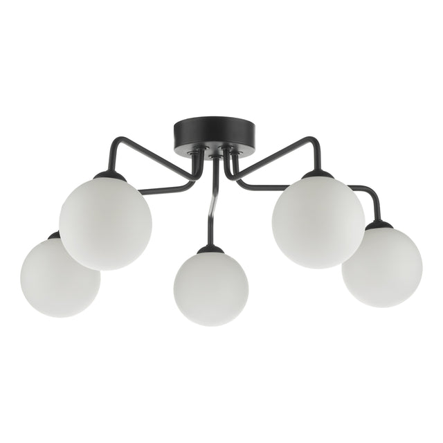 Feya 5 Light Semi Flush Matt Black Opal Glass