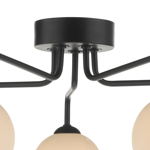 Feya 5 Light Semi Flush Matt Black Opal Glass