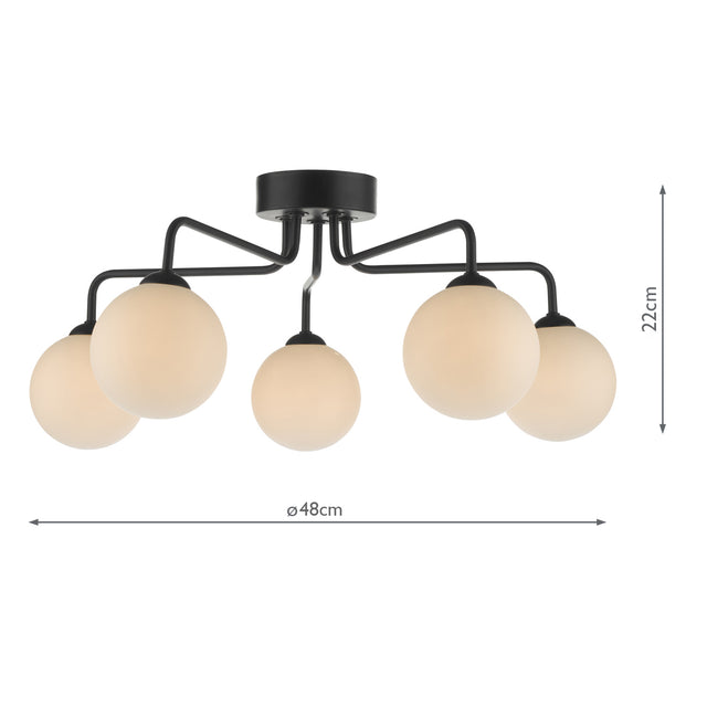 Feya 5 Light Semi Flush Matt Black Opal Glass