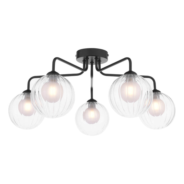 Feya 5 Light Semi-Flush Matt Black & Clear/Opal Glass