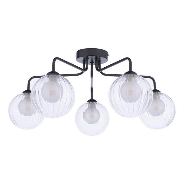 Feya 5 Light Semi-Flush Matt Black & Clear/Opal Glass