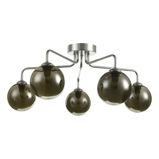 Feya 5 Light Semi Flush Polished Chrome Smoked Glass