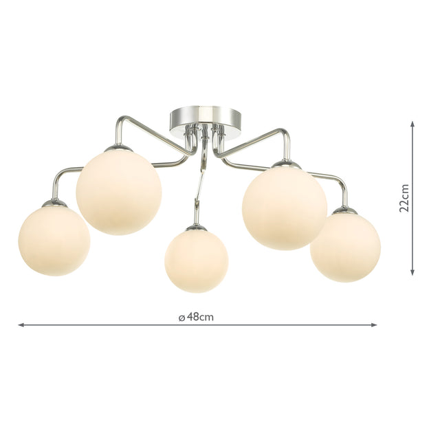 Feya 5 Light Semi Flush Polished Chrome Opal Glass