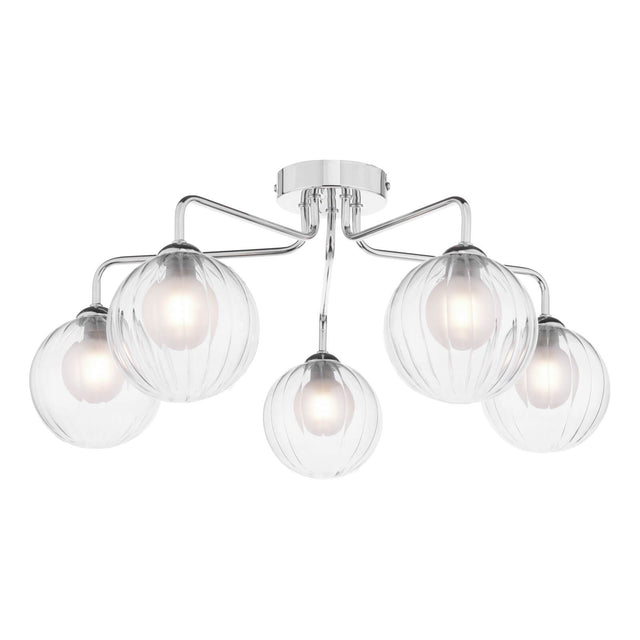 Feya 5 Light Semi-Flush Polished Chrome & Clear/Opal Glass