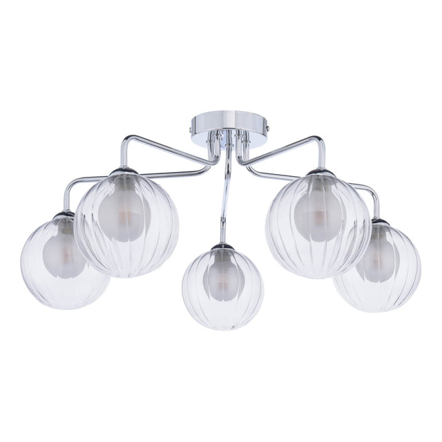 Feya 5 Light Semi-Flush Polished Chrome & Clear/Opal Glass